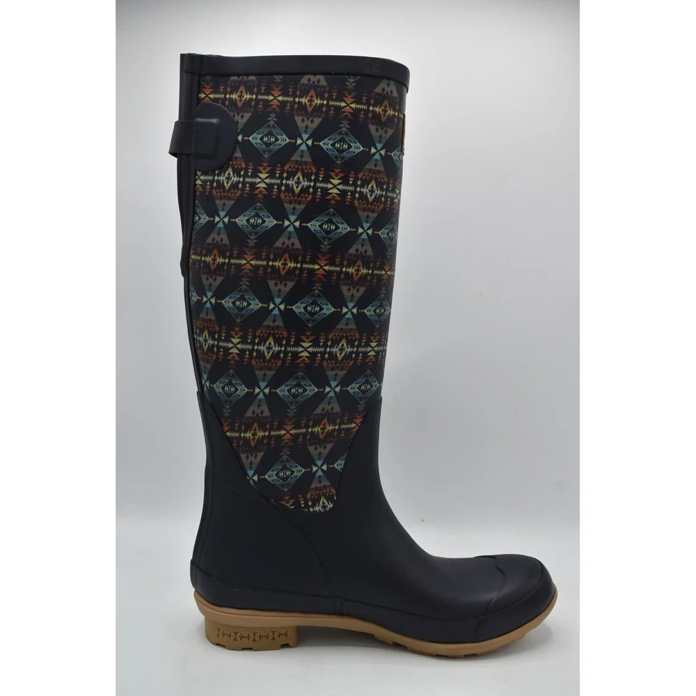 Pendleton Women Size 8 Diamond Peak Navy Harding Geometric Tall Rain Boots Shoes